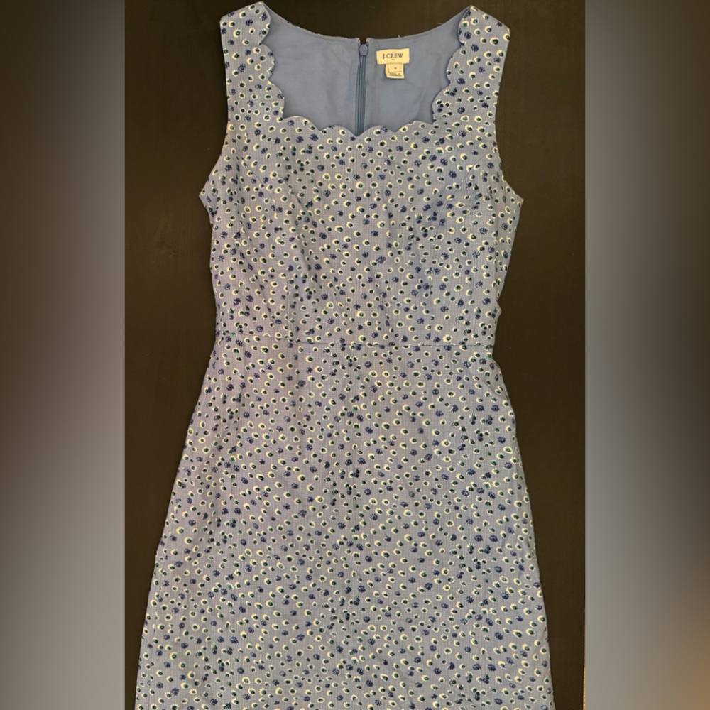 🌼J. Crew Blue Floral Scalloped Edge Basketweave Floral Sheath Dress🌼 - Size 0